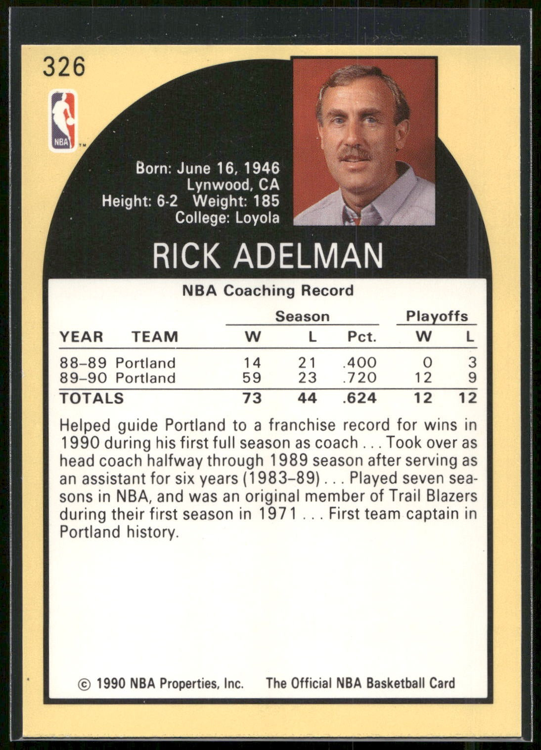 1990-91 Hoops #326 Rick Adelman