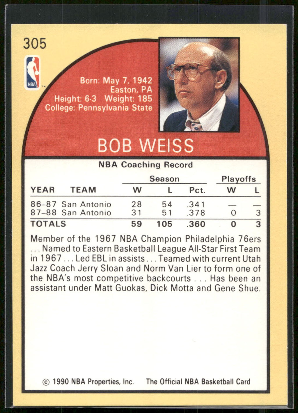 1990-91 Hoops #305 Bob Weiss