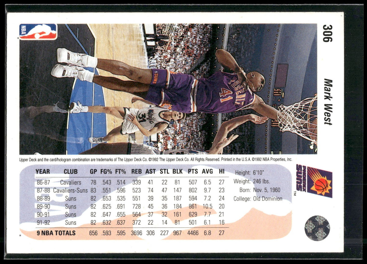 1992-93 Upper Deck #306b Mark West