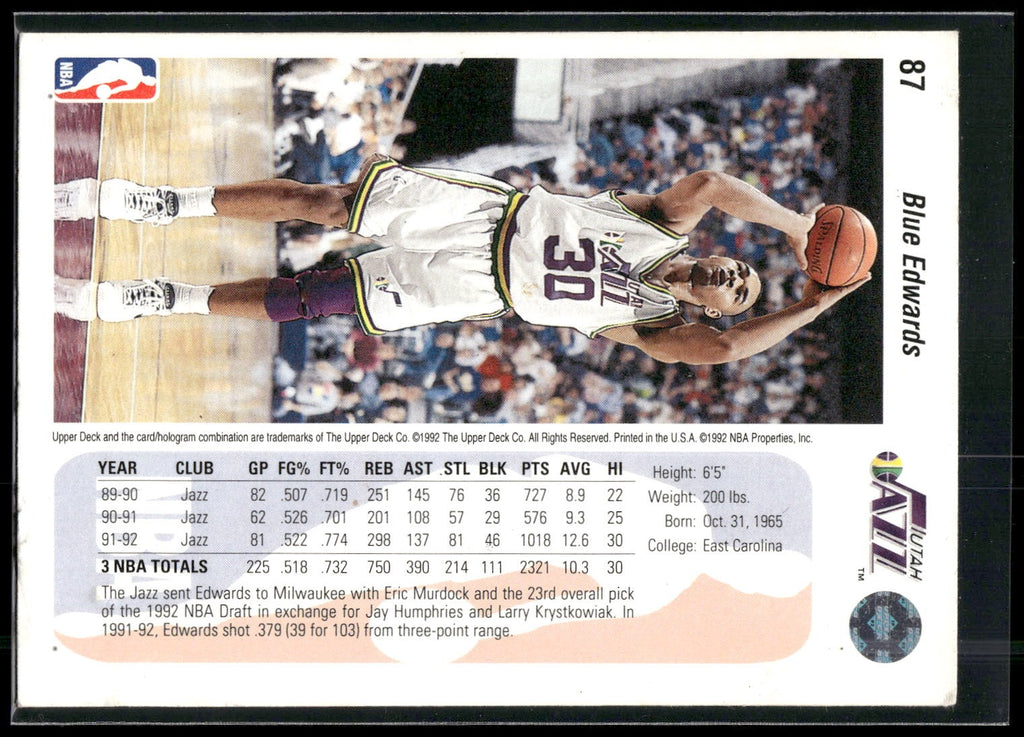 1992-93 Upper Deck #87b Blue Edwards