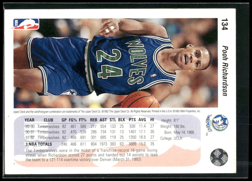 1992-93 Upper Deck #134 Pooh Richardson