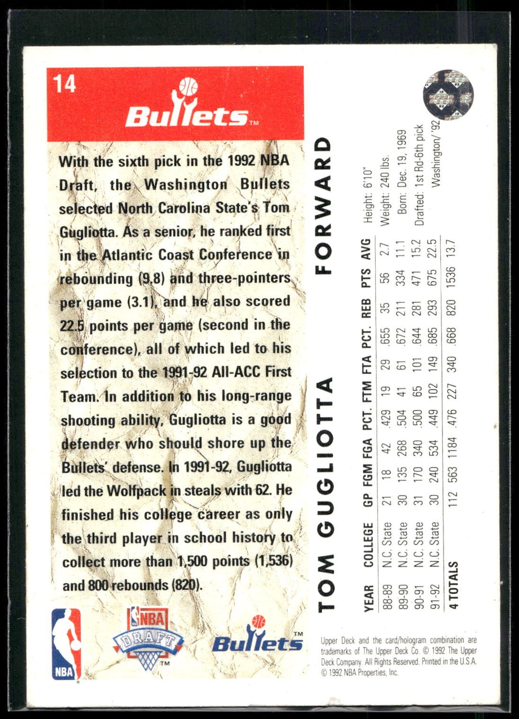 1992-93 Upper Deck #14 Tom Gugliotta
