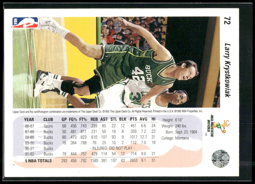 1992-93 Upper Deck #72 Larry Krystkowiak