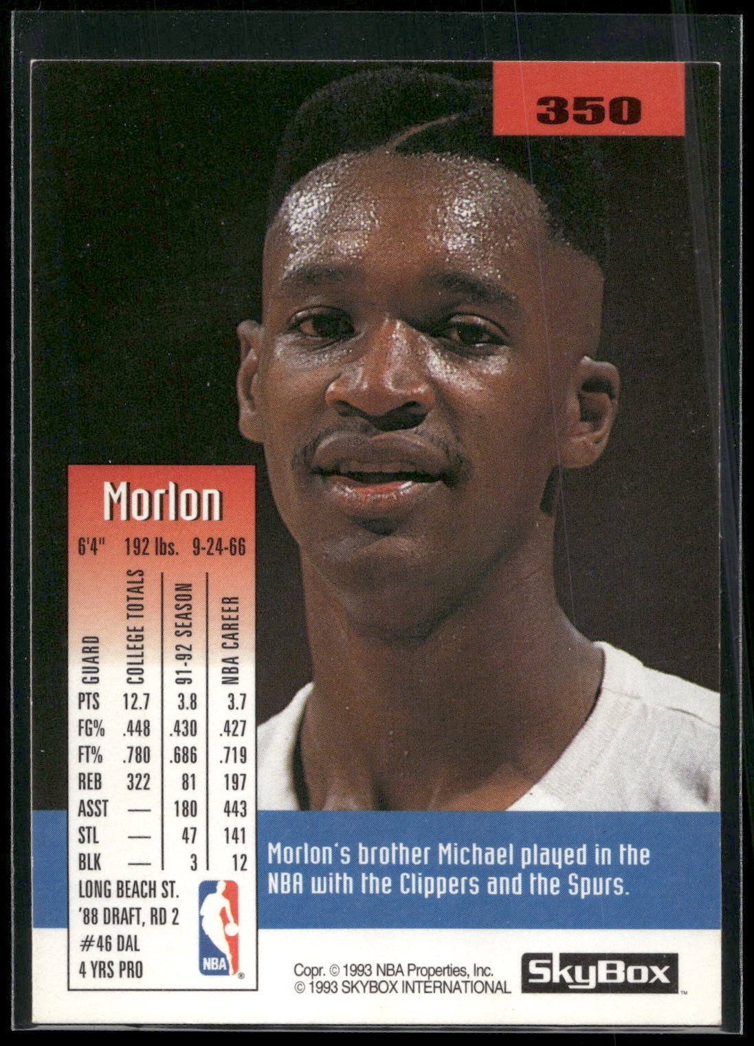 1992-93 SkyBox #350 Morlon Wiley