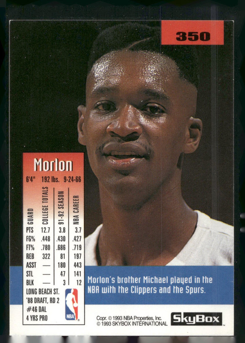 1992-93 SkyBox #350 Morlon Wiley
