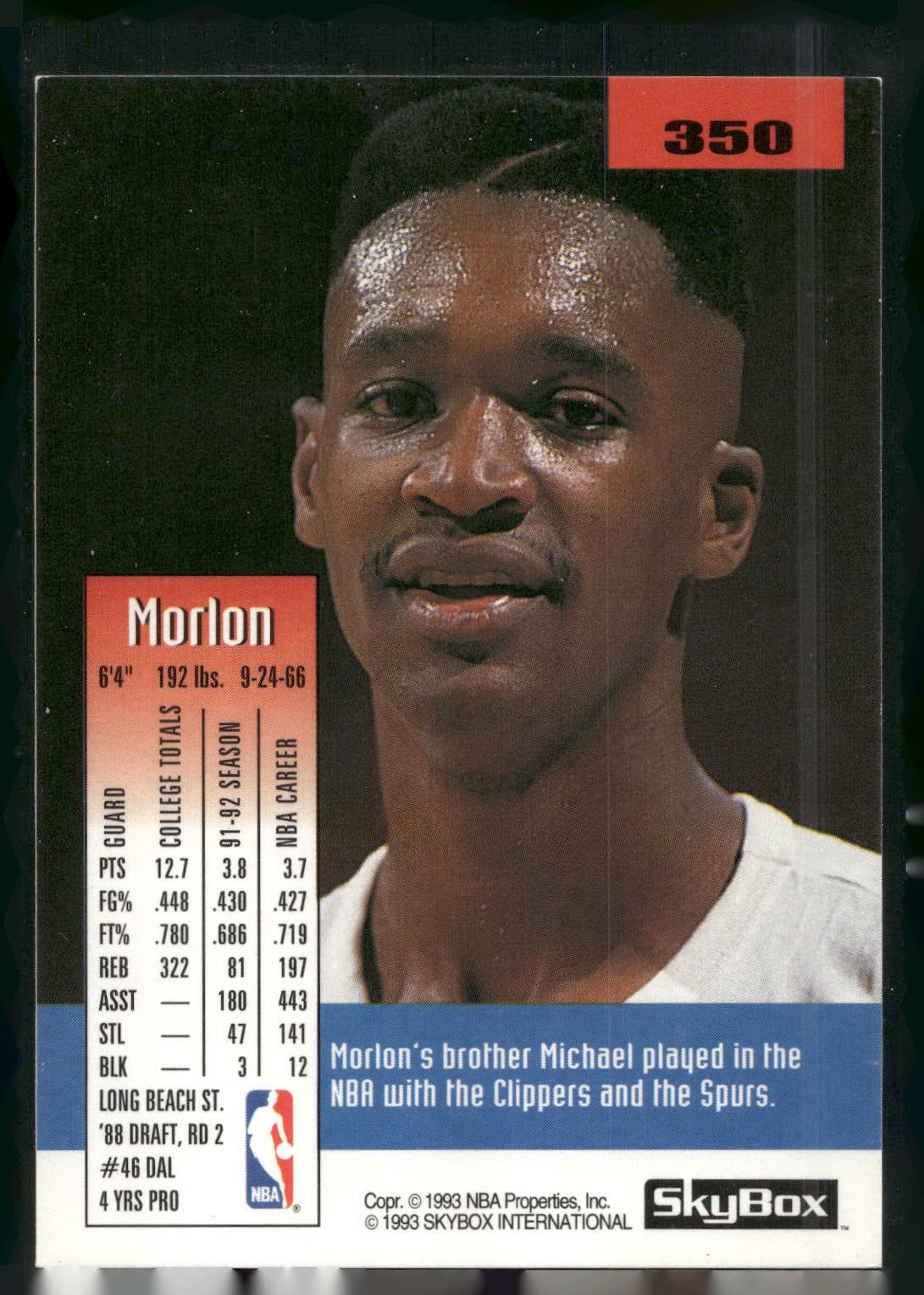 1992-93 SkyBox #350 Morlon Wiley