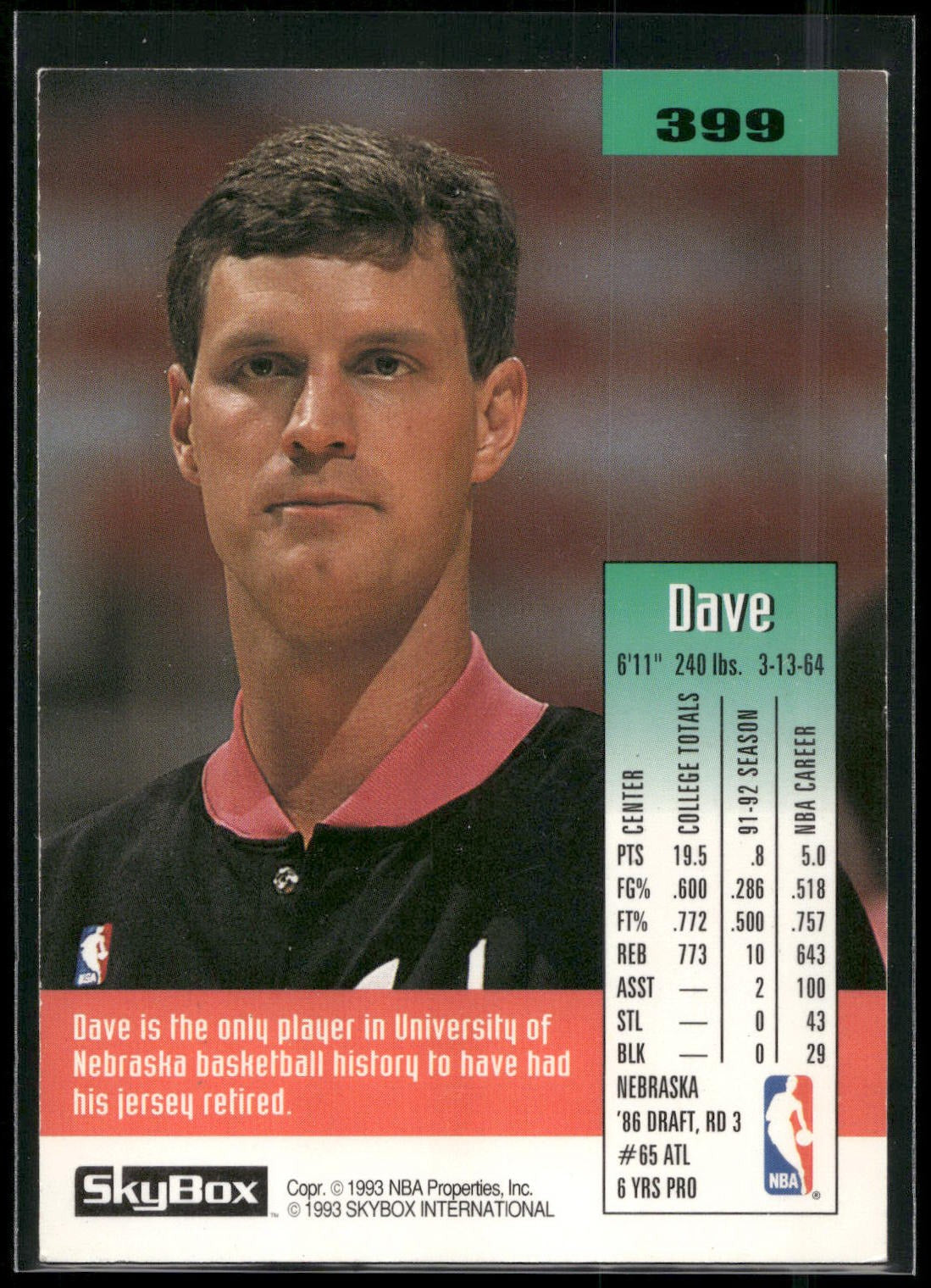 1992-93 SkyBox #399 Dave Hoppen