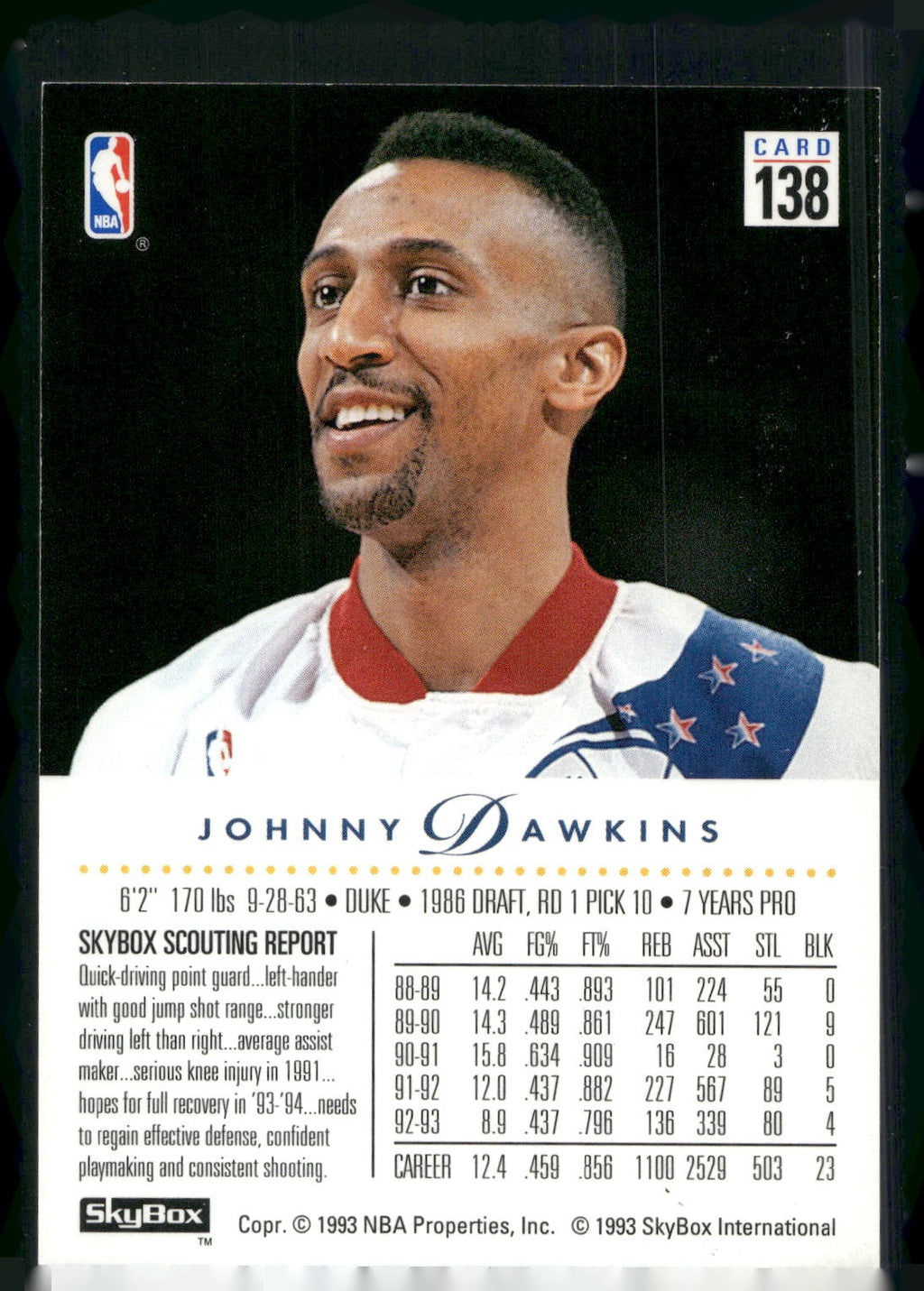 1993-94 SkyBox Premium #138 Johnny Dawkins