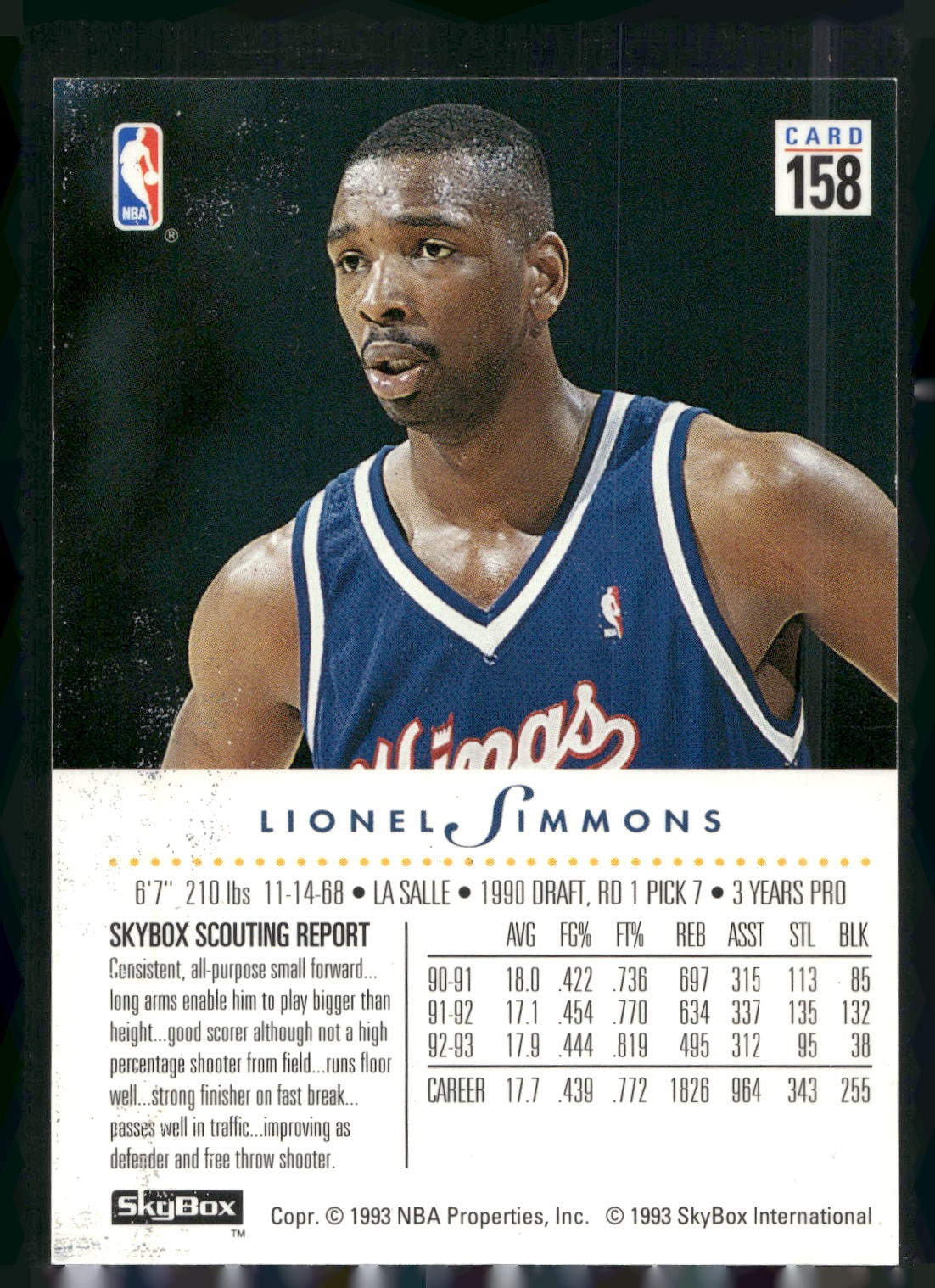1993-94 SkyBox Premium #158 Lionel Simmons