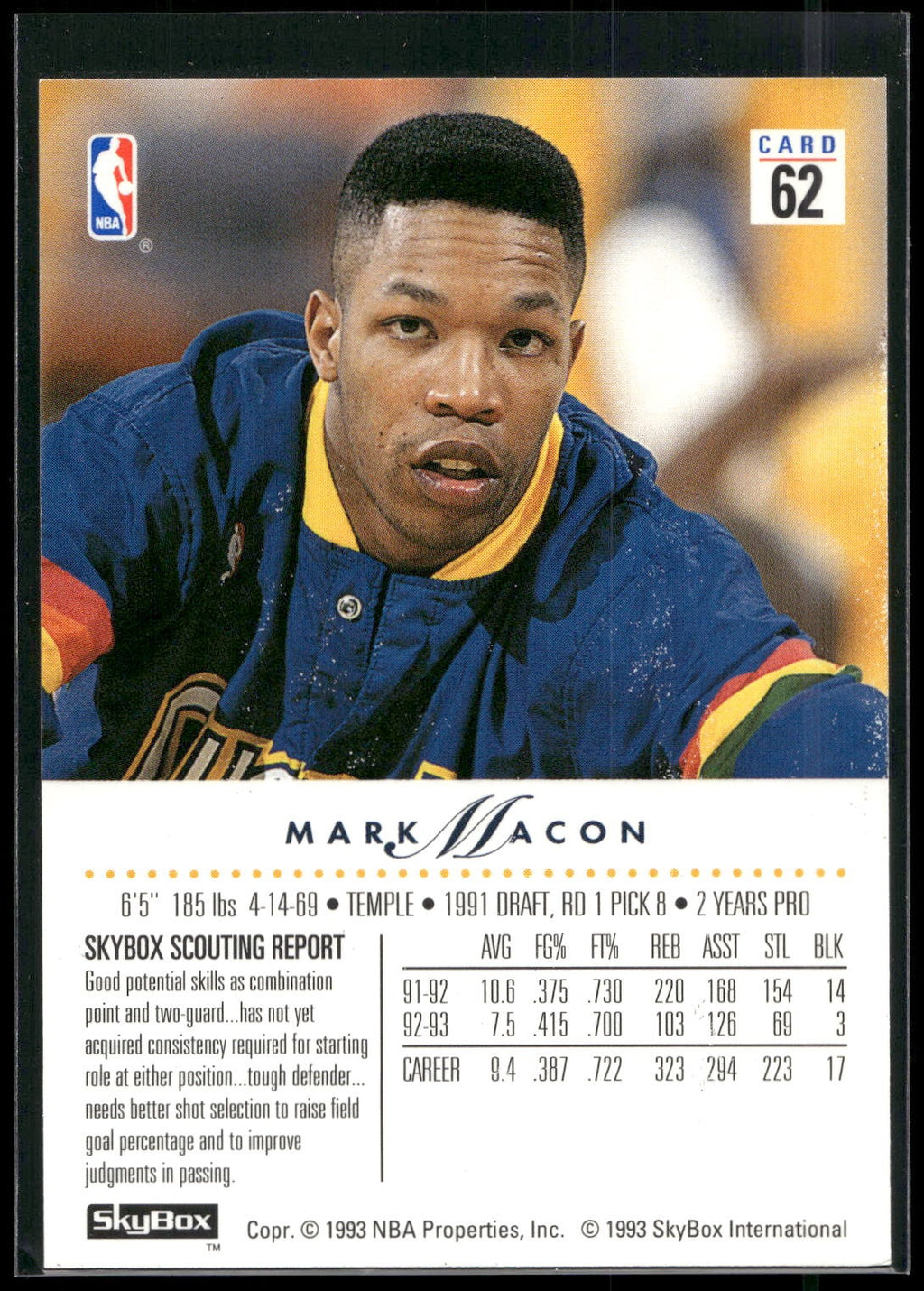 1993-94 SkyBox Premium #62 Mark Macon