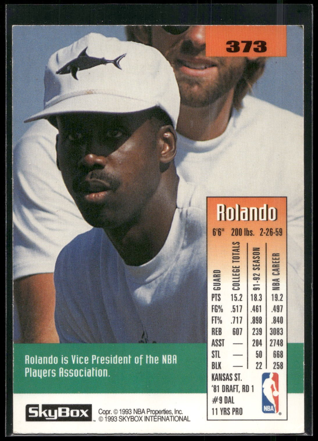 1992-93 SkyBox #373 Rolando Blackman