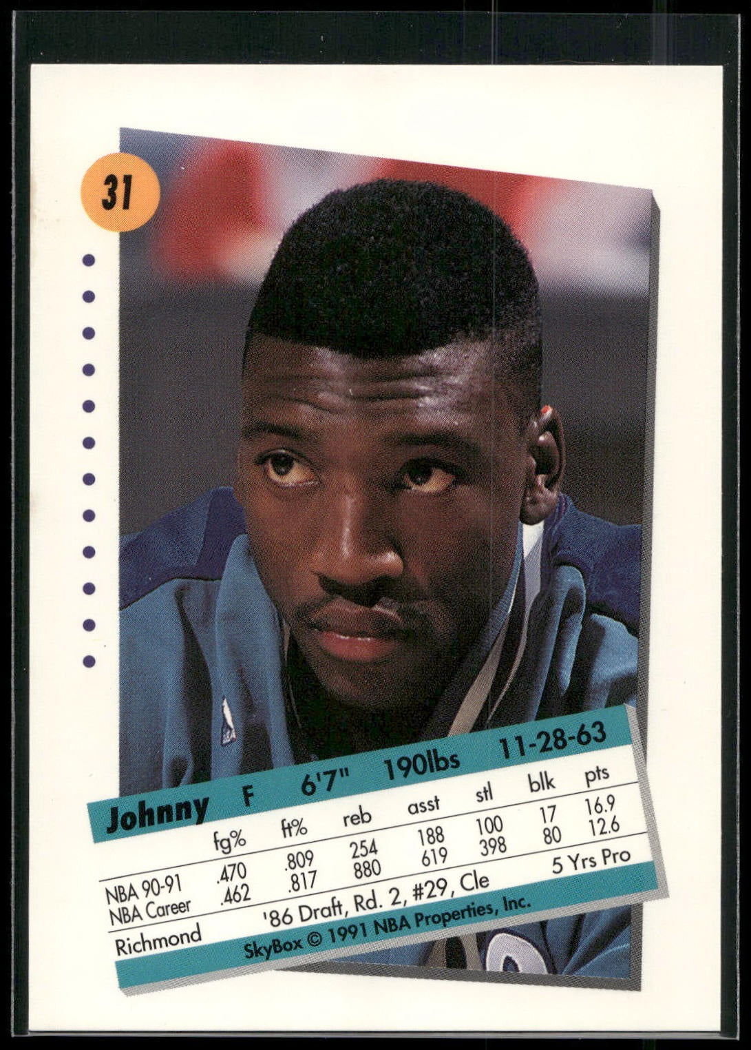 1991-92 SkyBox #31 Johnny Newman