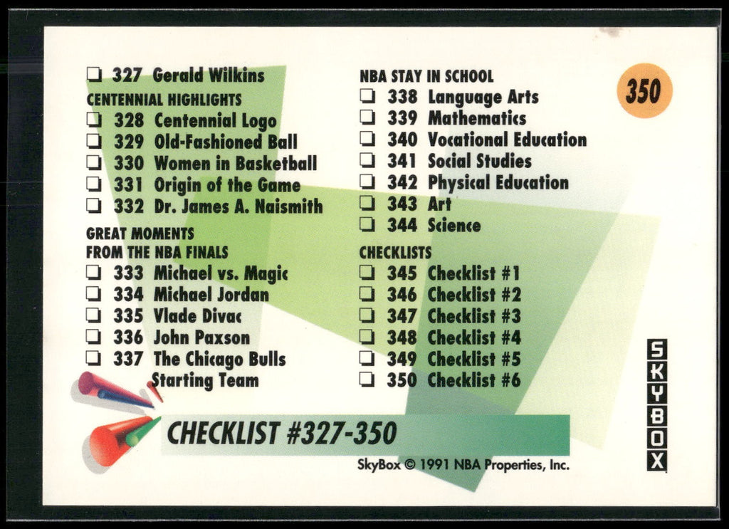 1991-92 SkyBox #350 Checklist: 306-350