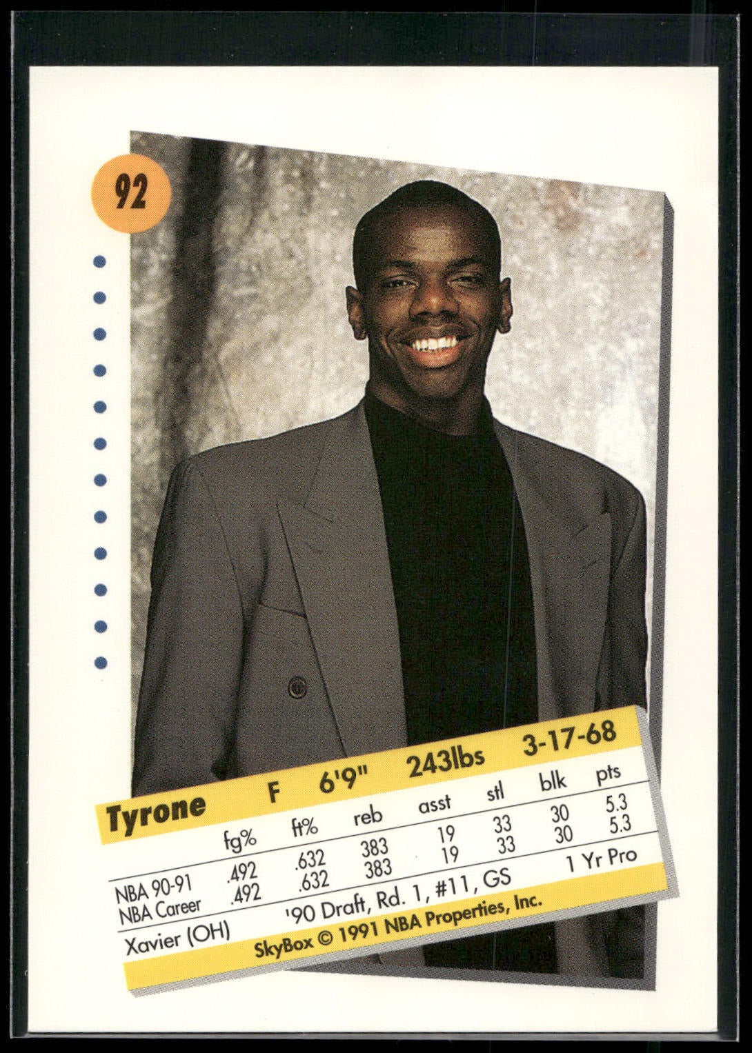 1991-92 SkyBox #92 Tyrone Hill
