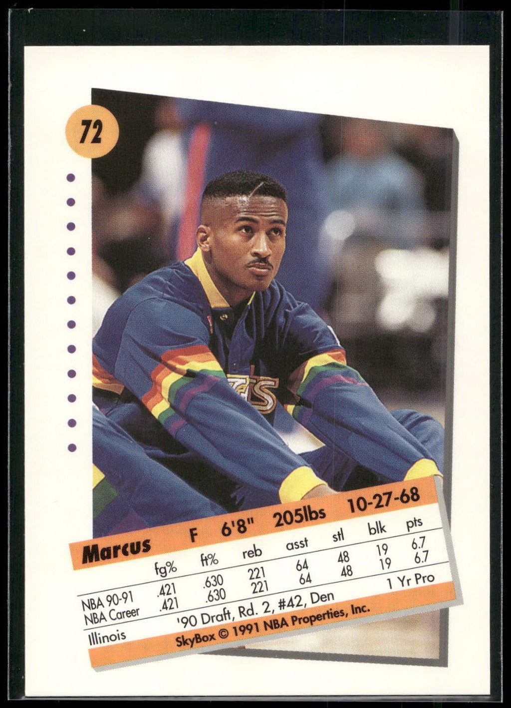 1991-92 SkyBox #72 Marcus Liberty