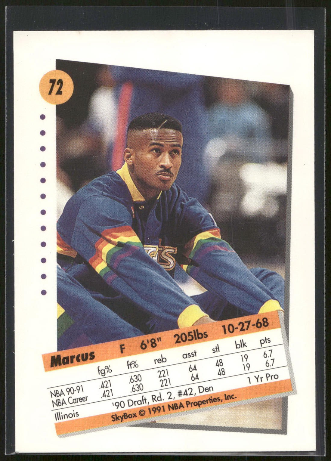 1991-92 SkyBox #72 Marcus Liberty