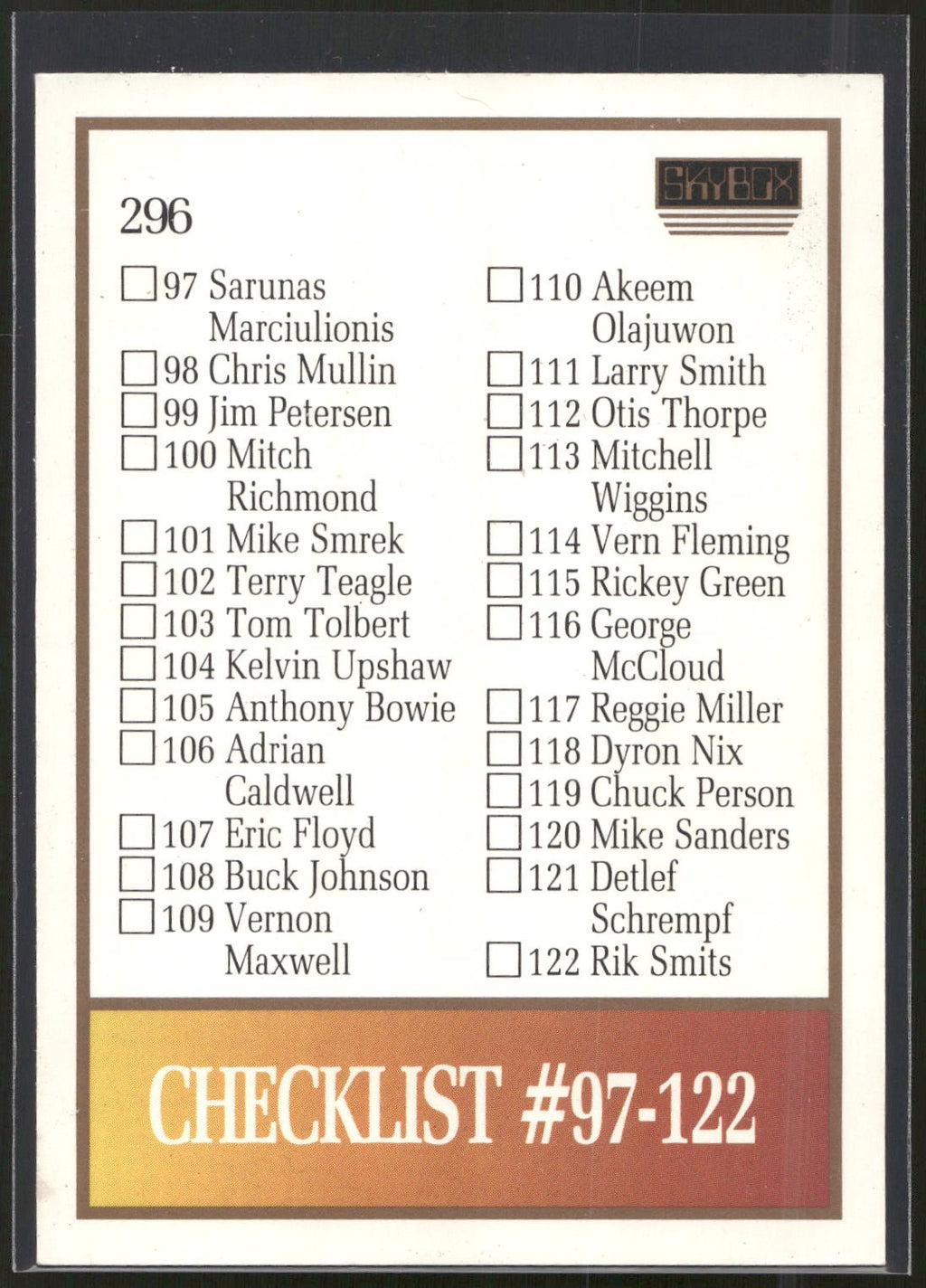 1990-91 SkyBox #296 Checklist: 65-122