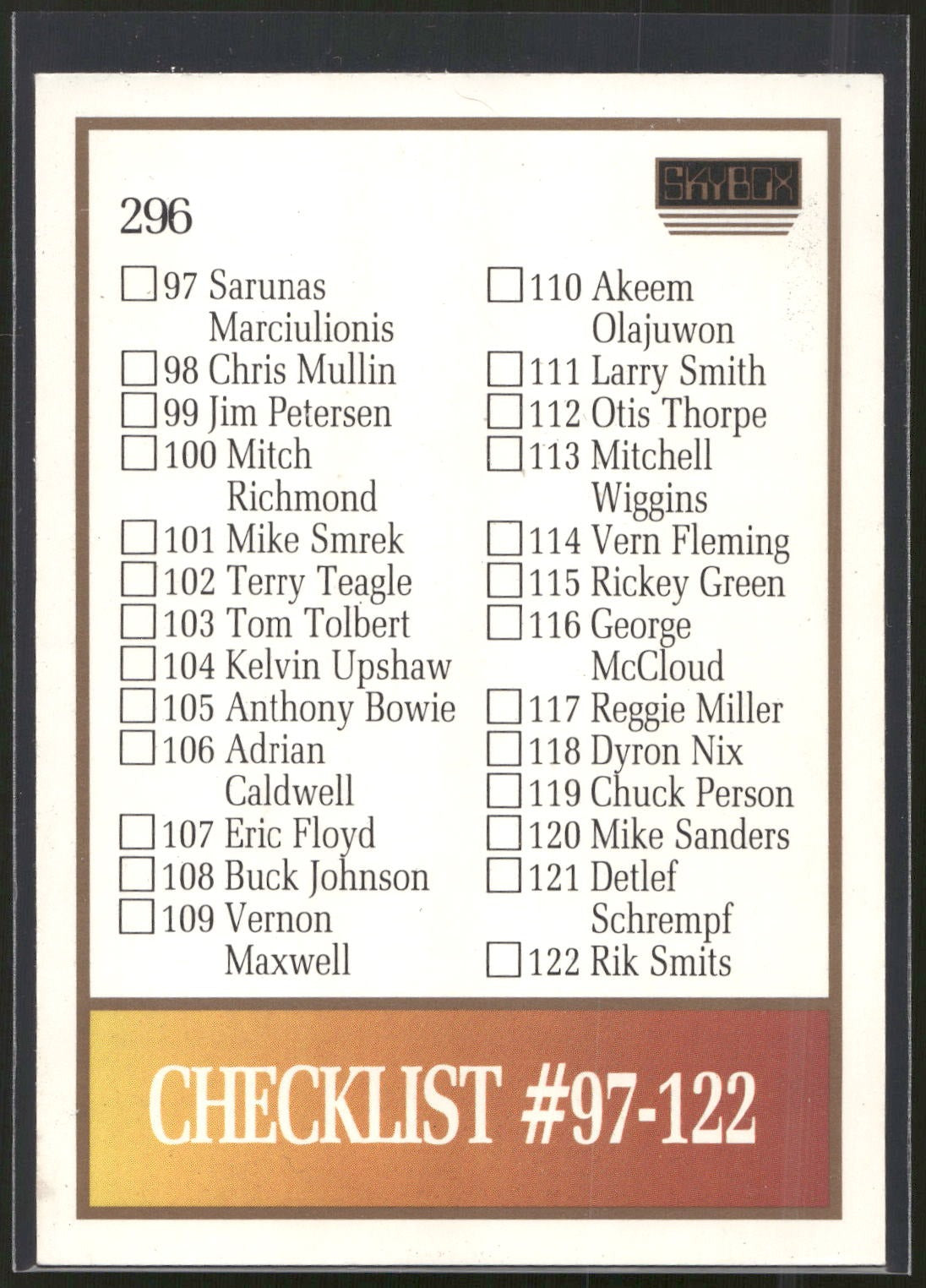 1990-91 SkyBox #296 Checklist: 65-122