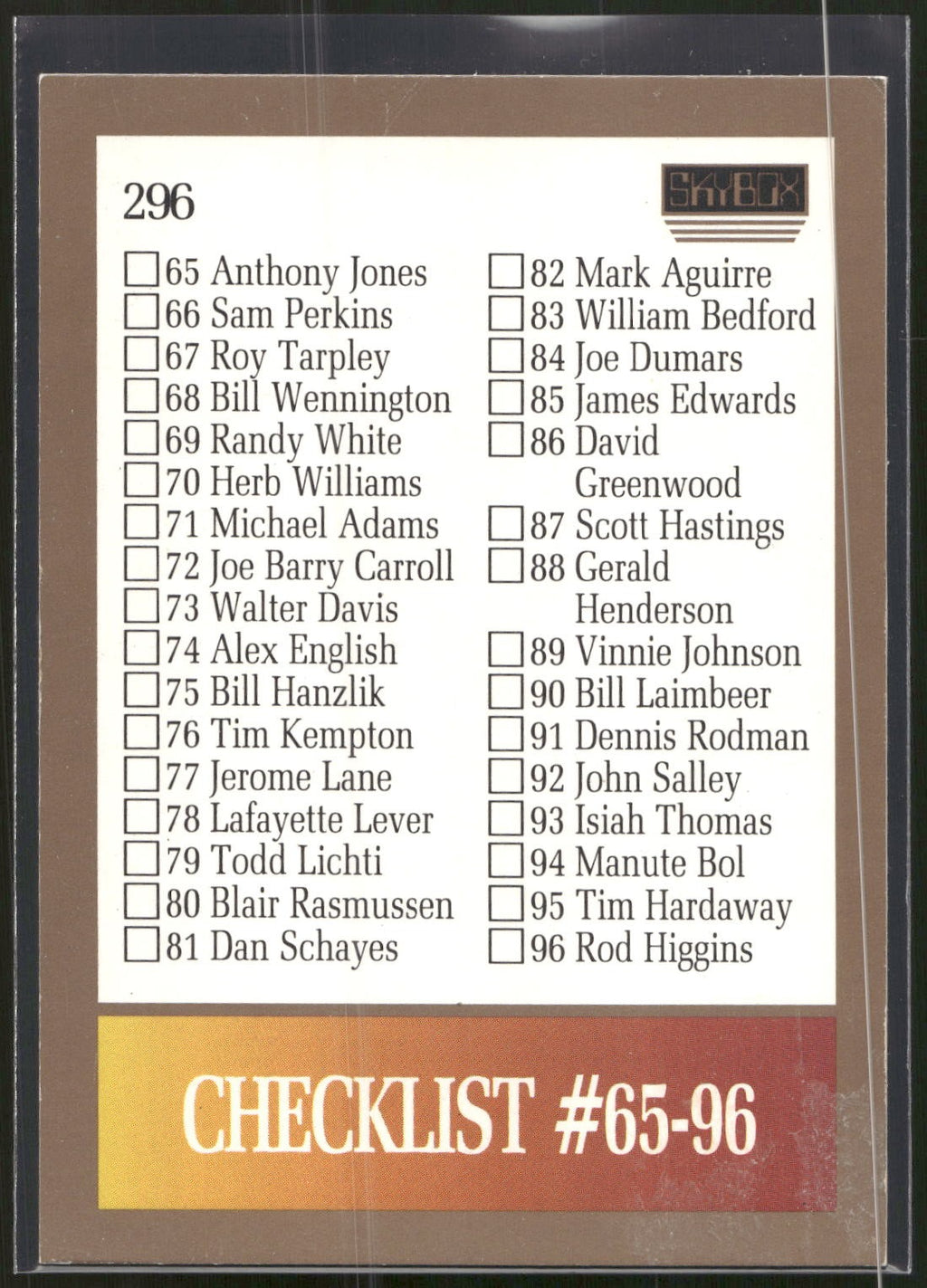 1990-91 SkyBox #296 Checklist: 65-122