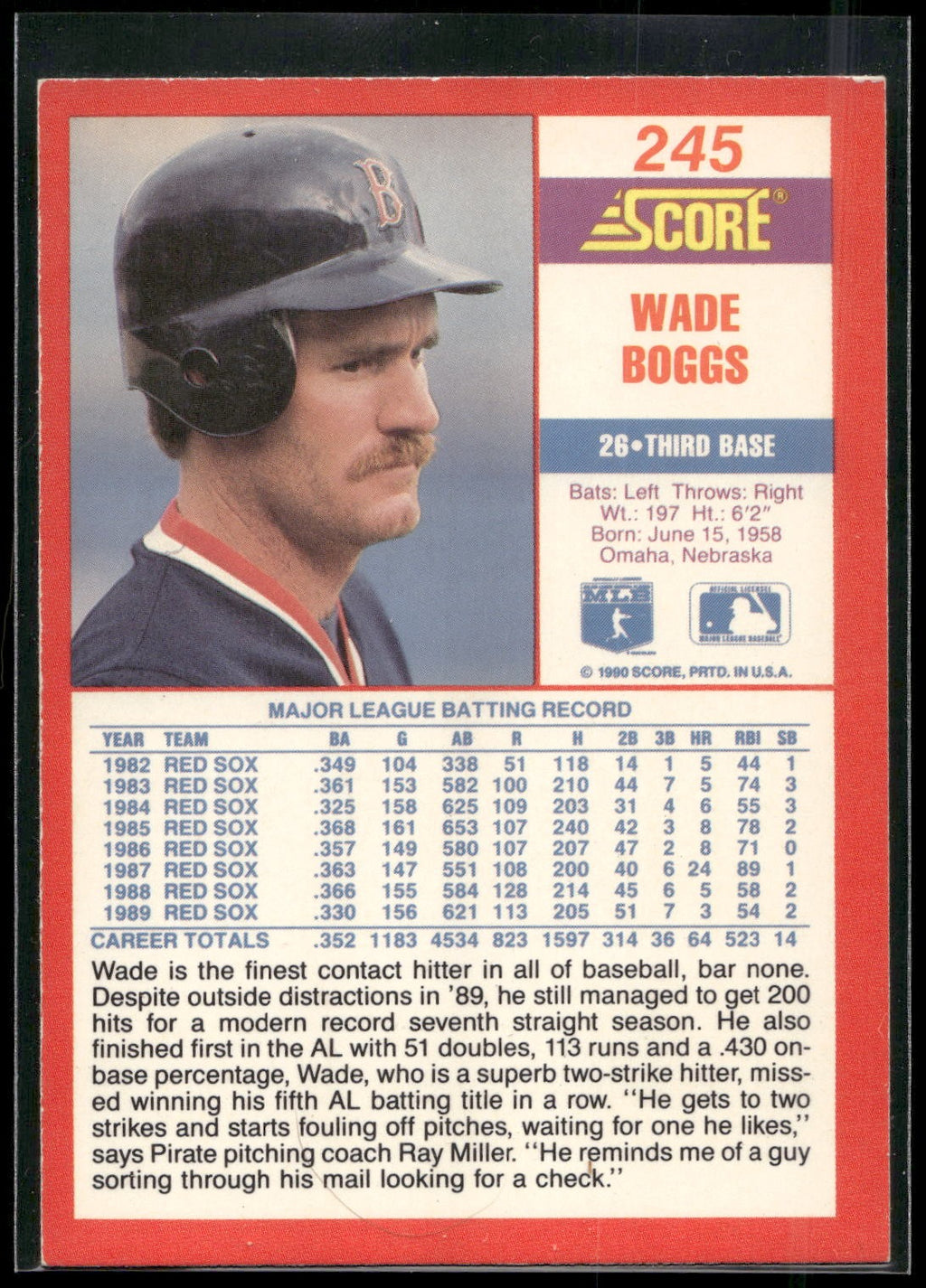 1990 Score #245 Wade Boggs