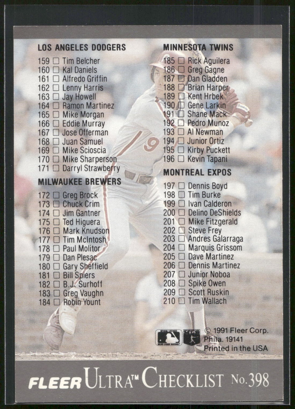 1991 Ultra #398 Checklist: 104-210
