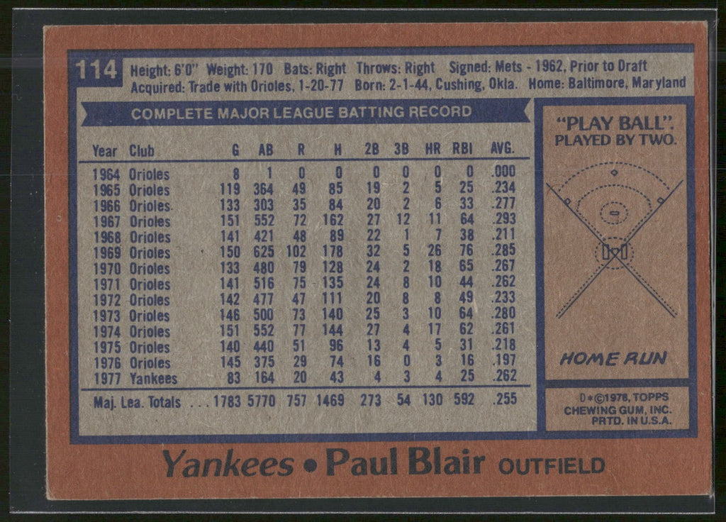 1978 Topps #114 Paul Blair