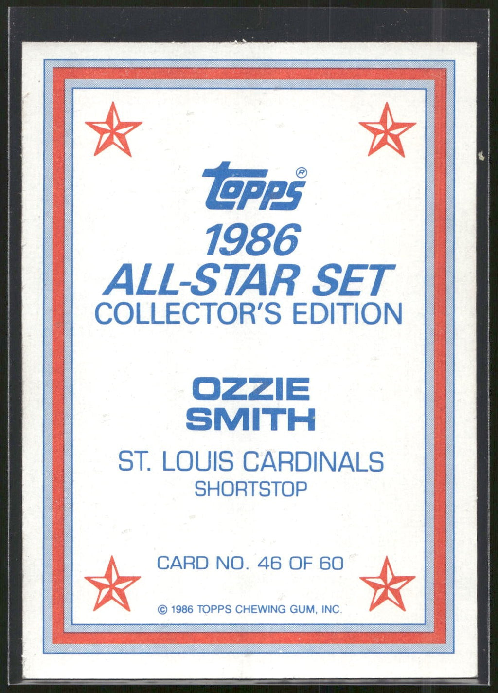 1986 Topps #46 Ozzie Smith 1986 All-Star Set Collector's Edition