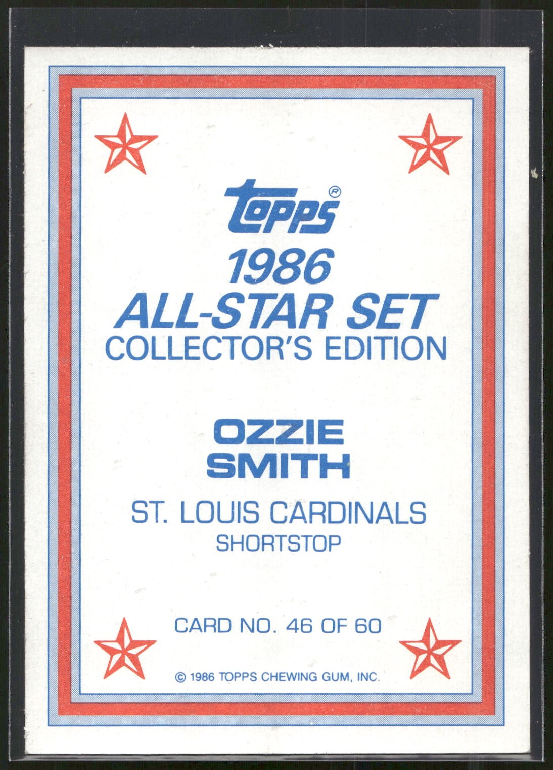 1986 Topps #46 Ozzie Smith 1986 All-Star Set Collector's Edition