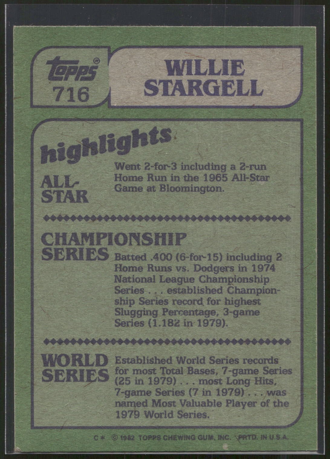 1982 Topps #716 Willie Stargell