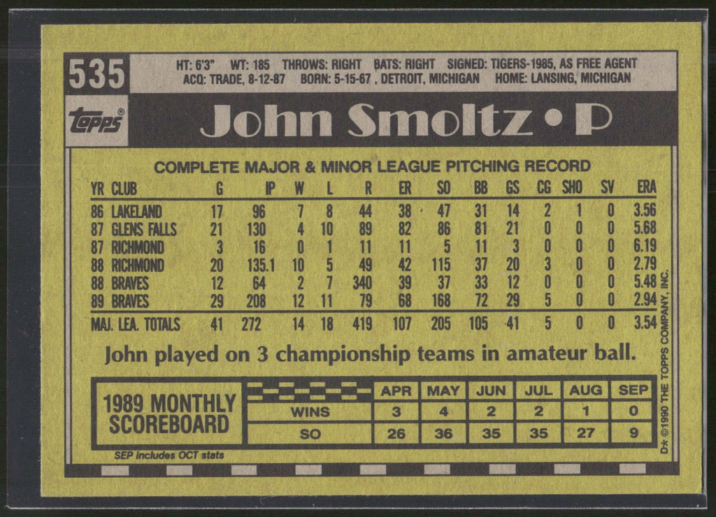 1990 Topps #535 John Smoltz