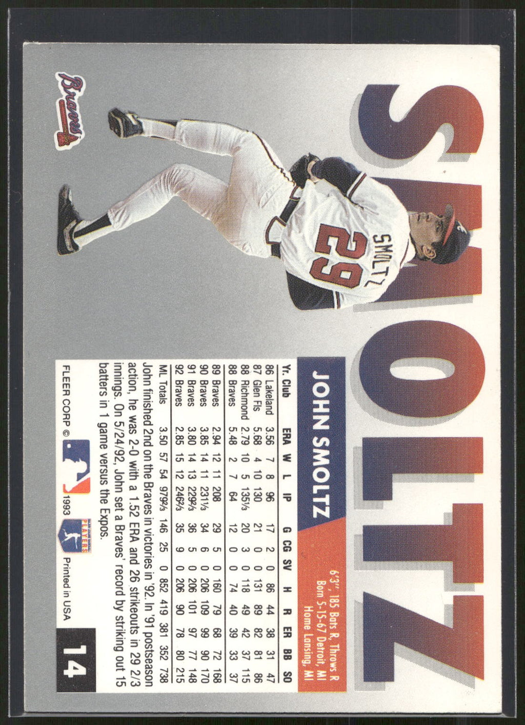 1993 Fleer #14 John Smoltz