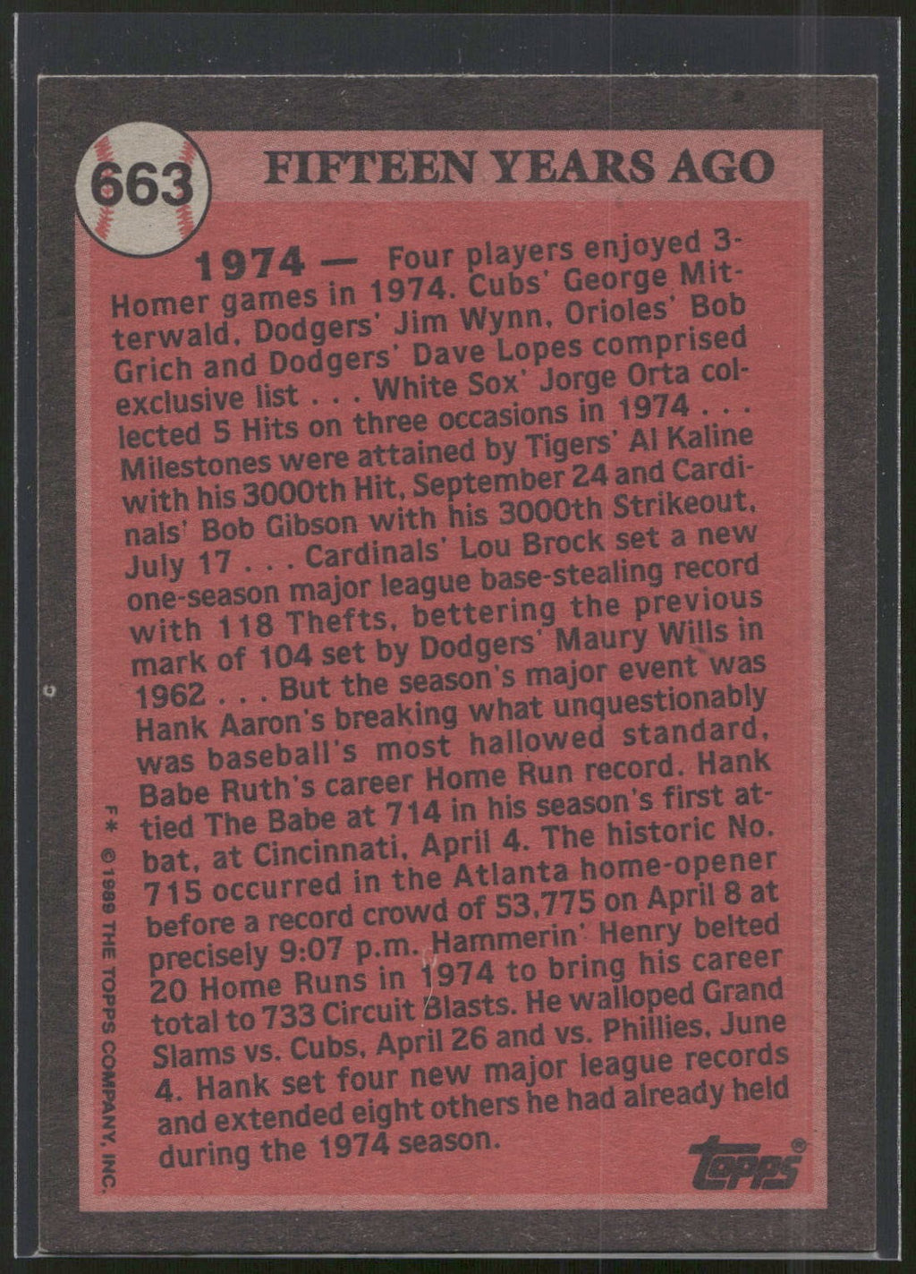 1989 Topps #663 Hank Aaron