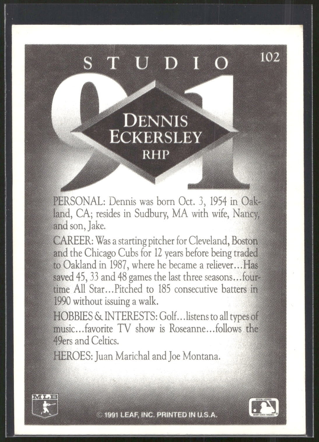 1991 Studio #102 Dennis Eckersley
