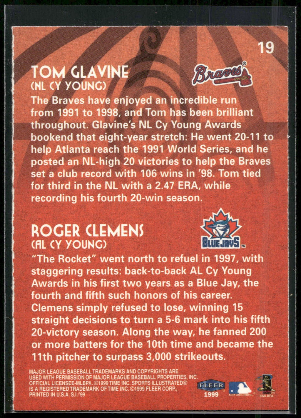 1999 Sports Illustrated #19 Cy Young Award (Tom Glavine / Roger Clemens)
