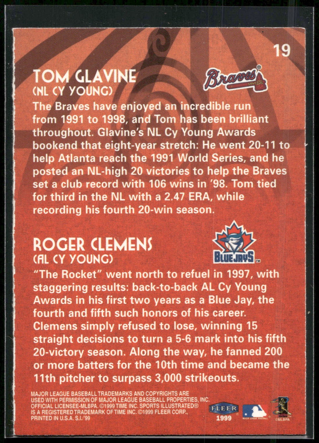 1999 Sports Illustrated #19 Cy Young Award (Tom Glavine / Roger Clemens)