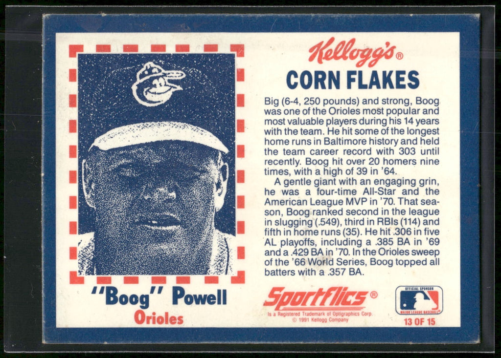 1991 Kellogg's Corn Flakes Baseball Greats #13 Boog Powell