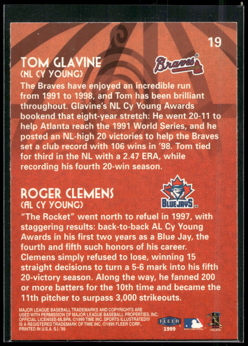 1999 Sports Illustrated #19 Cy Young Award (Tom Glavine / Roger Clemens)