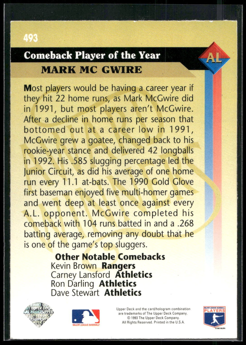 1993 Upper Deck #493 Mark McGwire