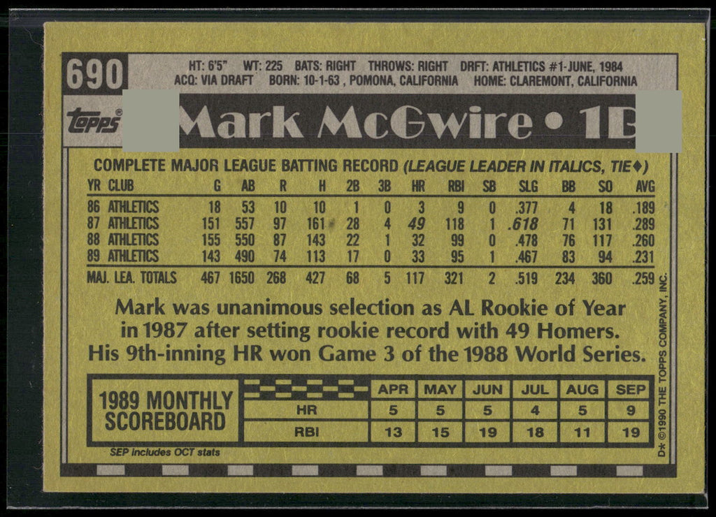 1990 Topps #690 Mark McGwire