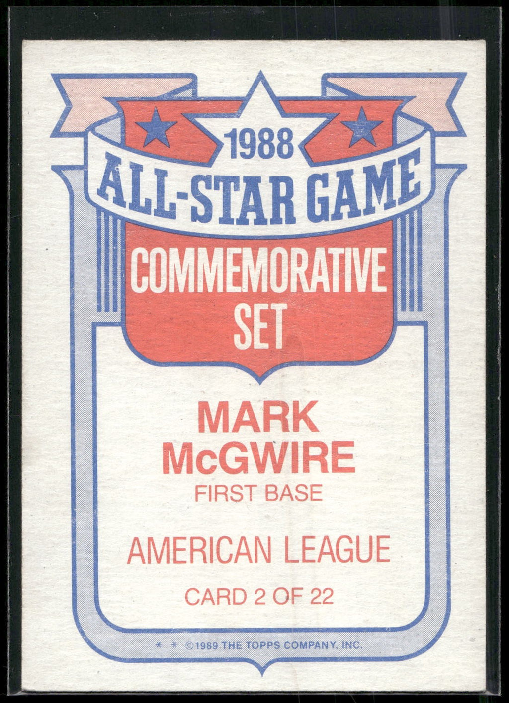 1989 Topps #2b Mark McGwire Glossy All-Stars