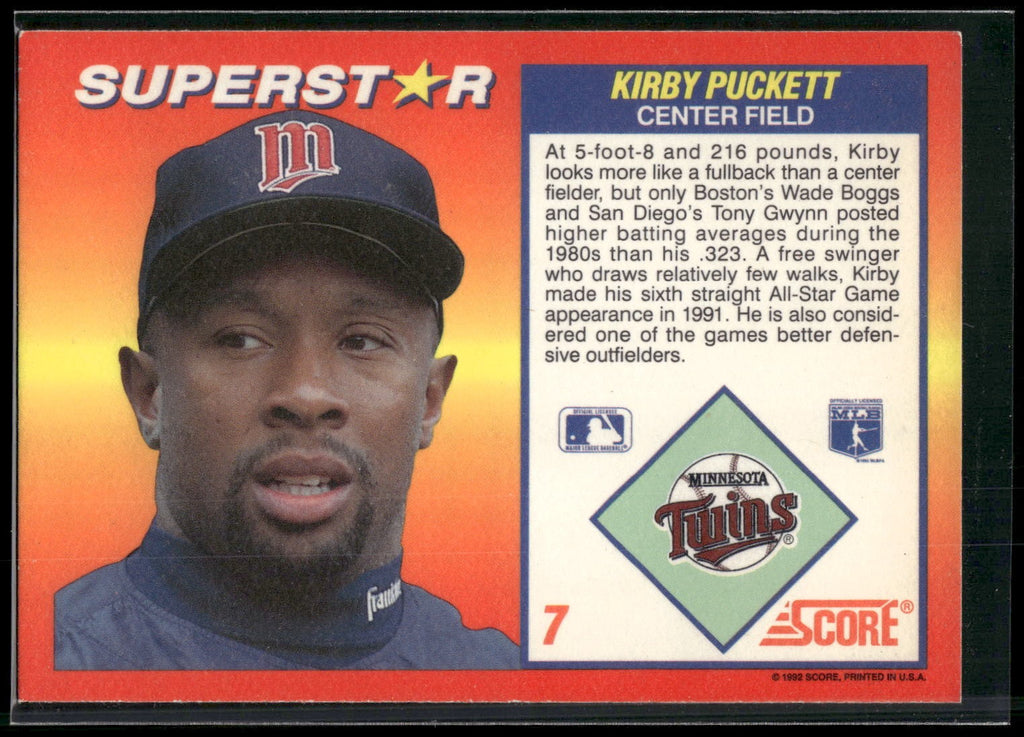 1992 Score 100 Superstars #7 Kirby Puckett