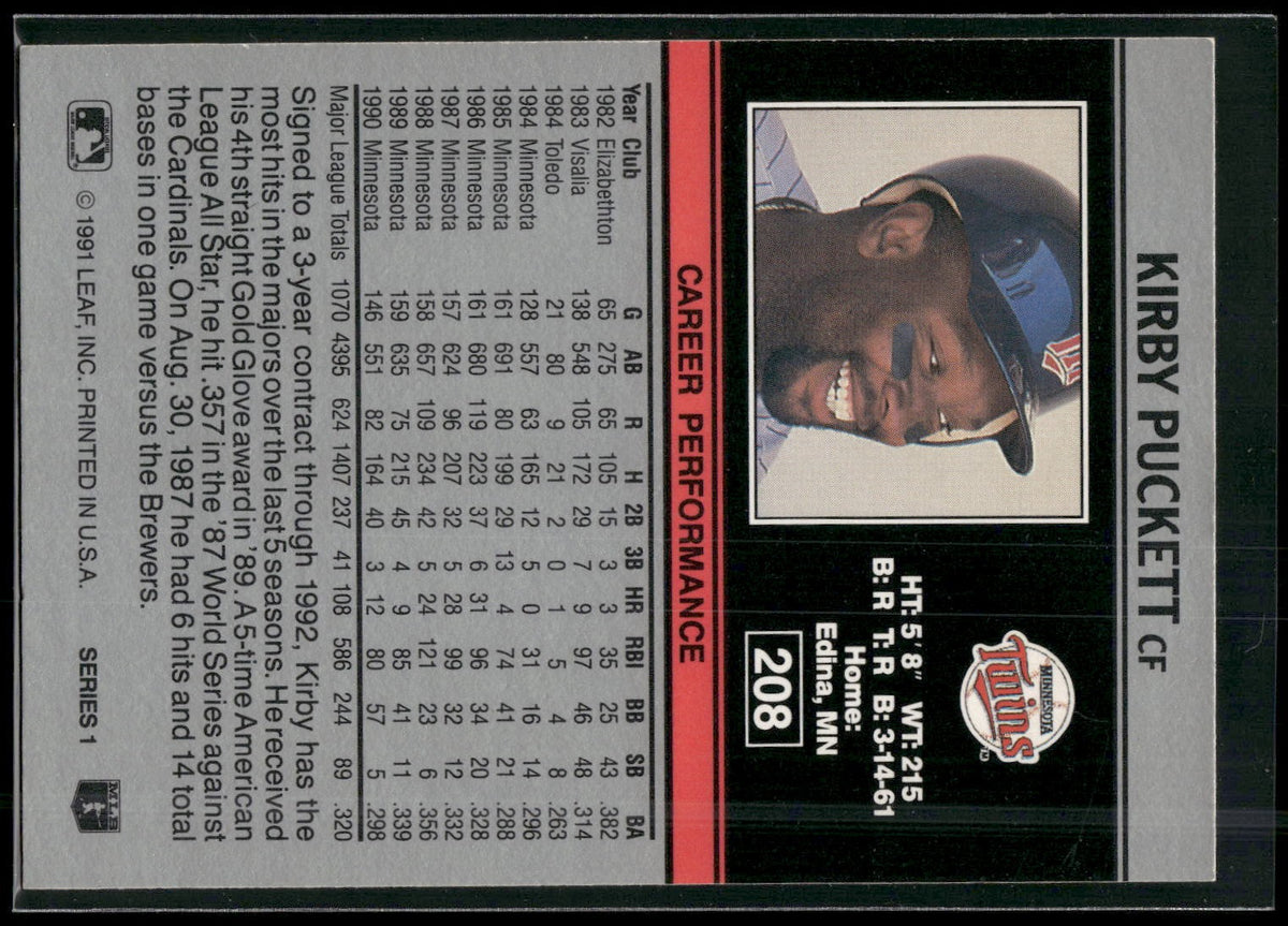 1991 Leaf #208 Kirby Puckett