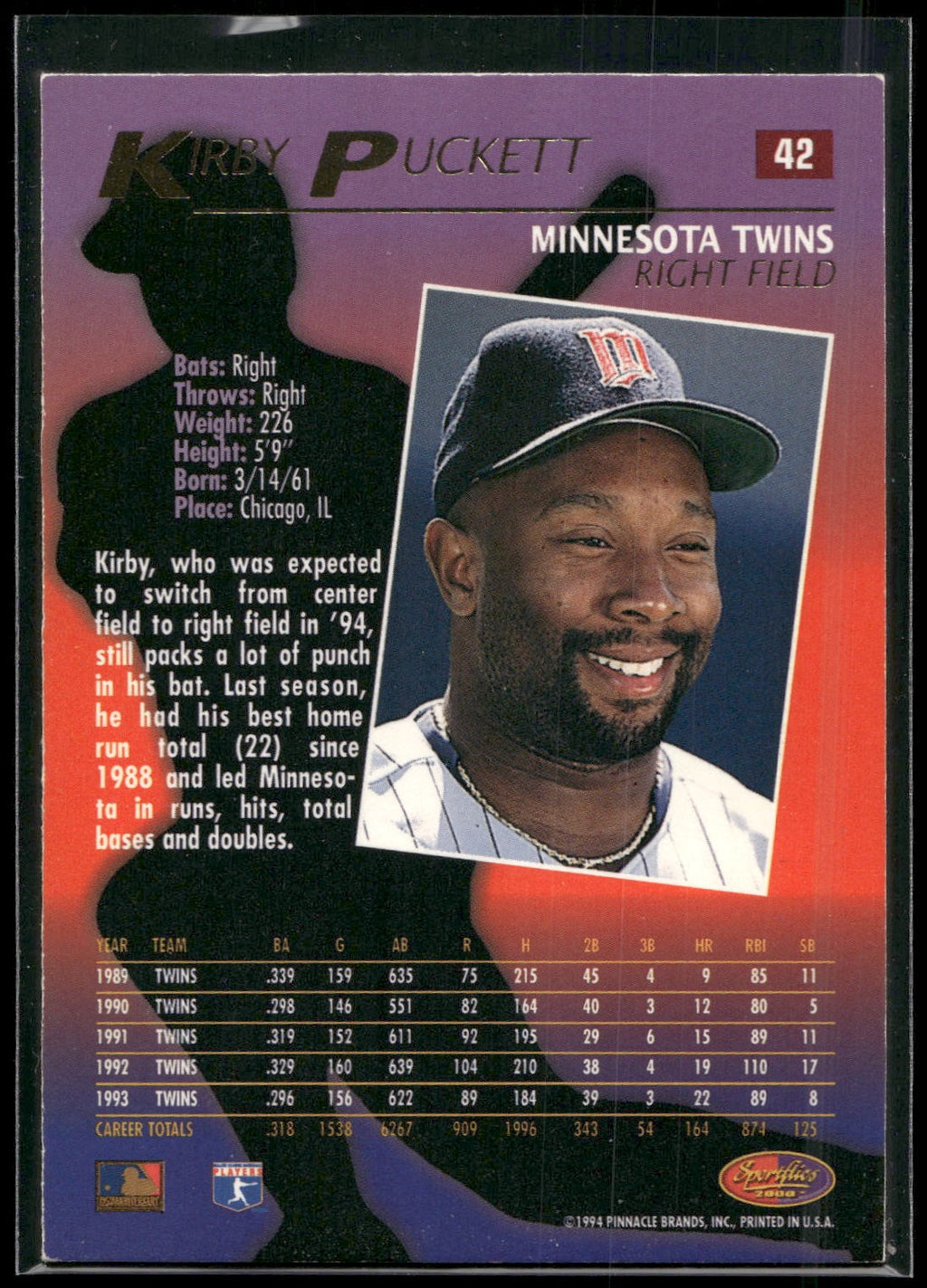 1994 Sportflics 2000 #42 Kirby Puckett