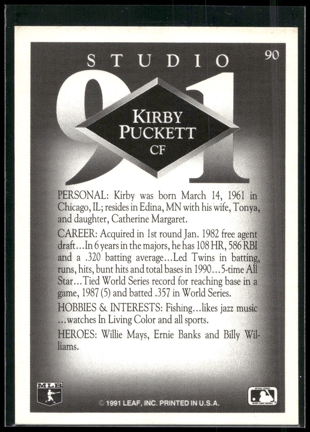 1991 Studio #90 Kirby Puckett