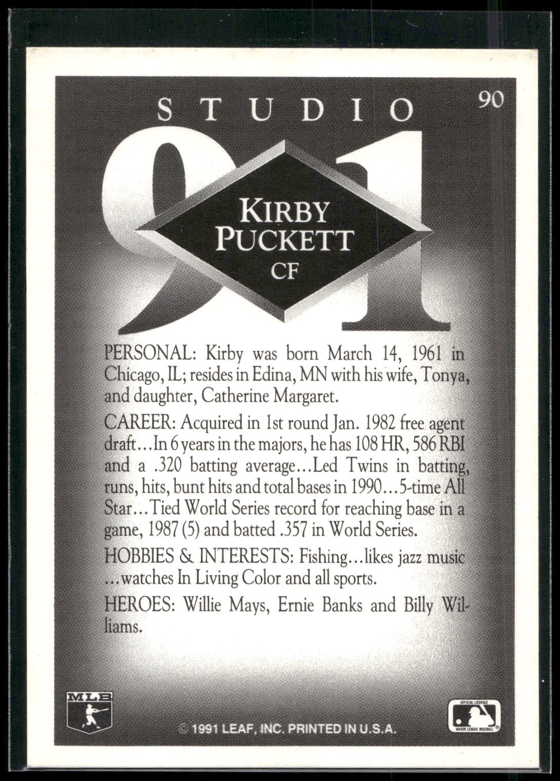 1991 Studio #90 Kirby Puckett