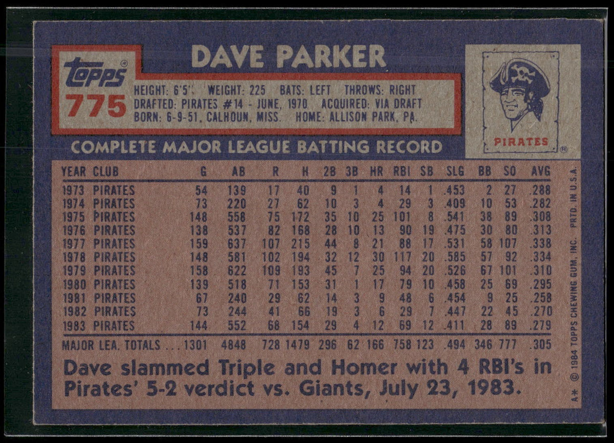 1984 Topps #775 Dave Parker