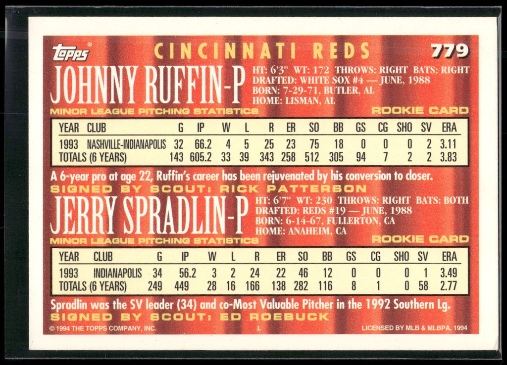 1994 Topps #779 Johnny Ruffin / Jerry Spradlin