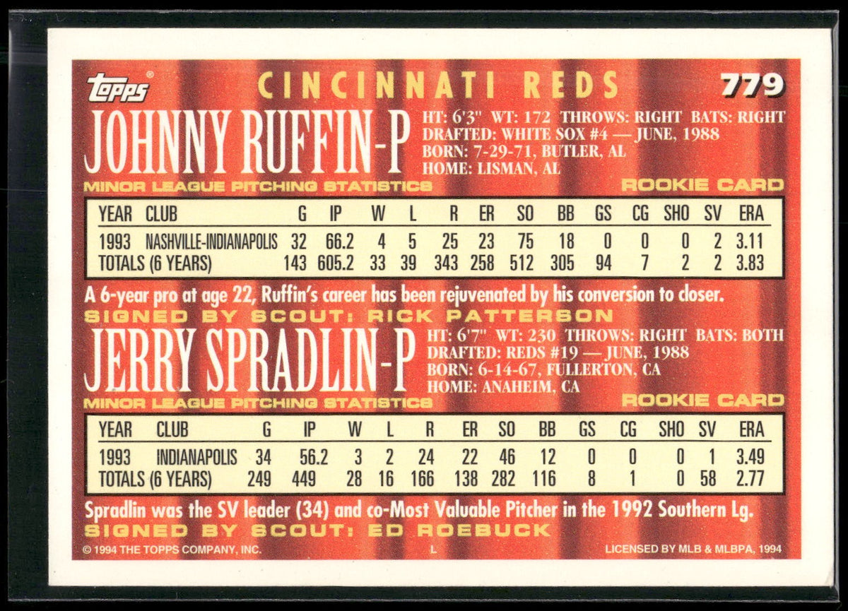 1994 Topps #779 Johnny Ruffin / Jerry Spradlin