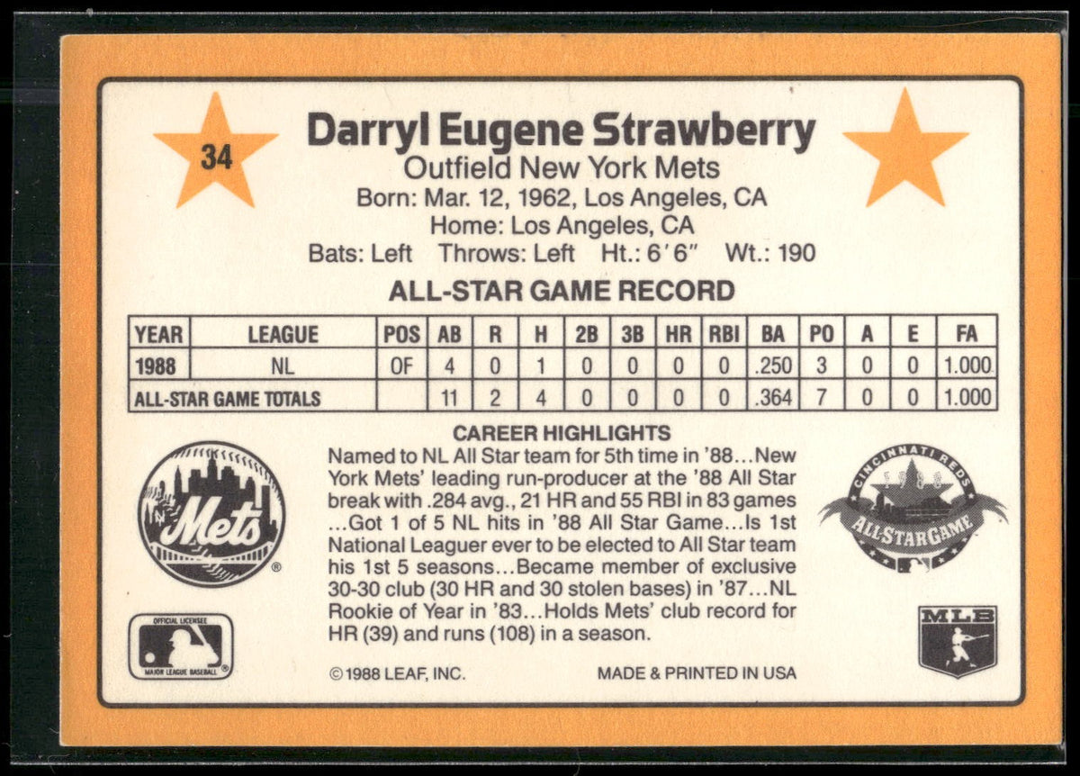 1989 Donruss All-Stars #34 Darryl Strawberry