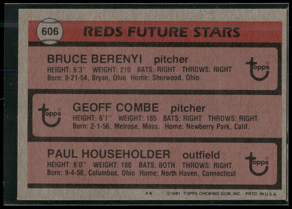 1981 Topps #606 (Bruce Berenyi / Geoff Combe / Paul Householder)